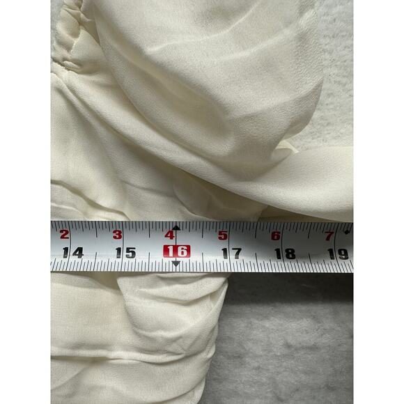 Abercrombie‎ & Fitch White Ruched Puff Sleeve Crop Blouse L Romantic Peasant Top - Picture 5 of 9